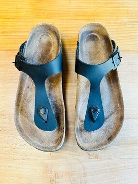 Birkenstock Black Gizeh Sandals Birko-Flor Adjustable Straps - Size 39, US 8